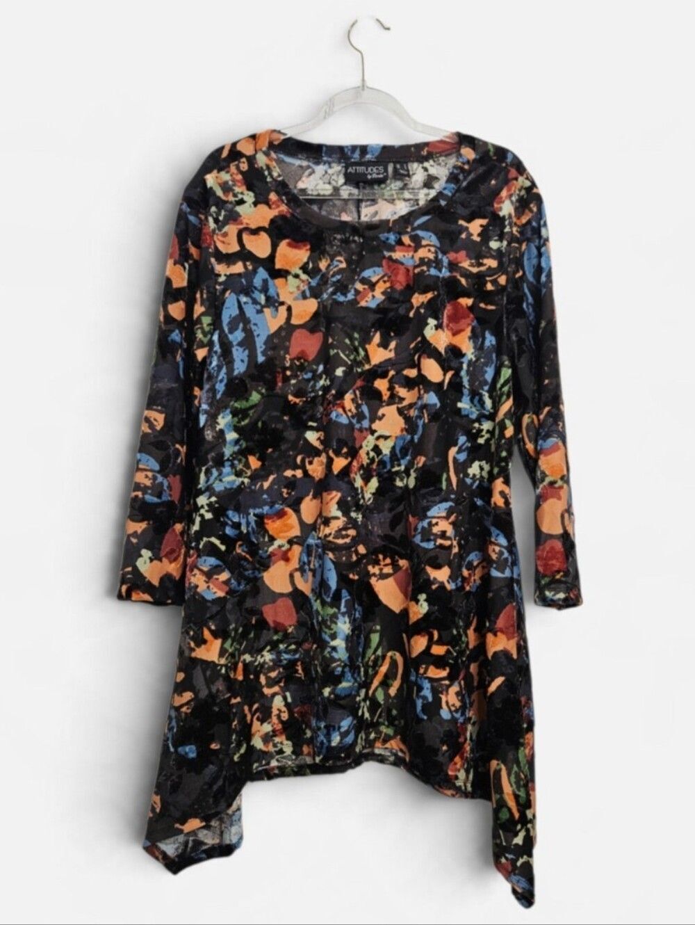 Attitudes by Renee Velvet Burnout Floral Tunic M Boho Artsy Keyhole Back